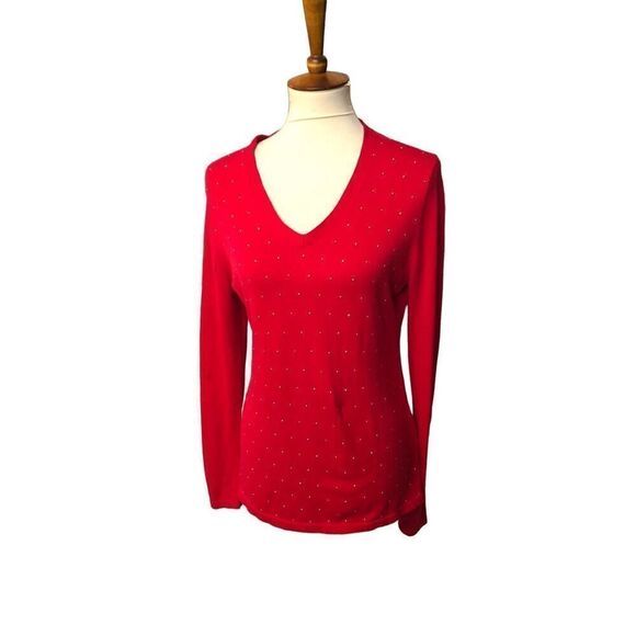 Tommy Hilfiger Red Sweater w/Gold Studs Long Sleeve NWT Medium - Picture 1 of 10
